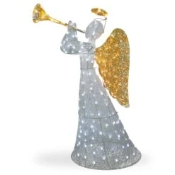 National Tree Company LED White Angel With Trumpet 60 In. Yard Decor