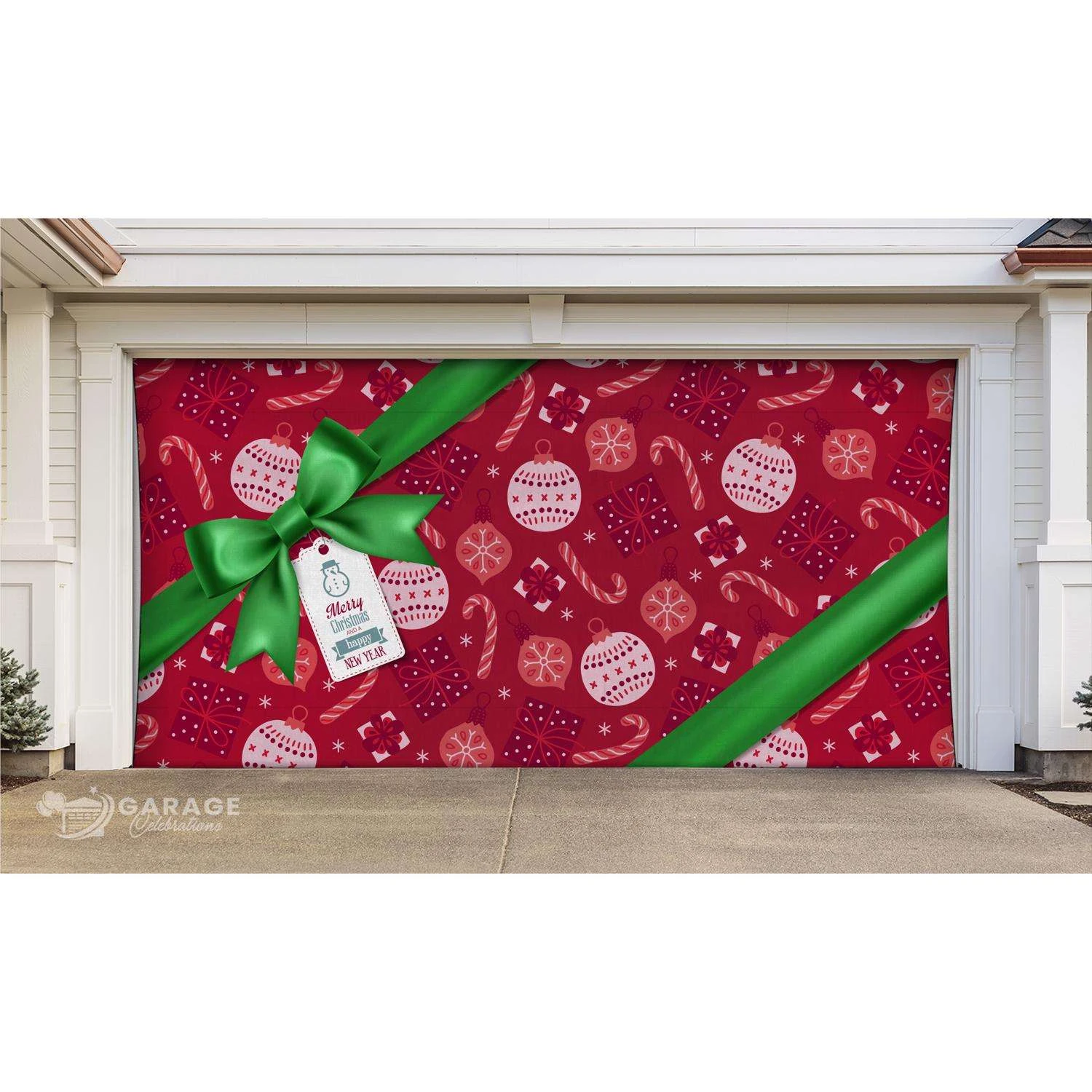 Celebrations Merry Christmas And Happy New Year 7 Ft. X 16 Ft. Garage Door Cover - Image 2