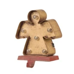 Glitzhome Marquee LED Yellow Angel Christmas Stocking Holder 7.48 In.