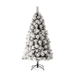 Glitzhome 6 Ft. Pencil LED 300 Ct Snow Flocked Pencil Pine Christmas Tree