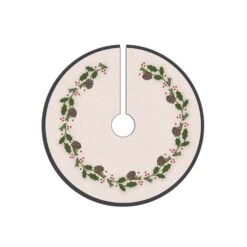 Celebrations Home Multicolored Faux Linen With Wreath Print Tree Skirt 28 In.