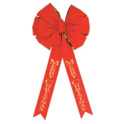 Holiday Trims Red W/Gold Print 7 Loop Christmas Deluxe Christmas Bow 18 Inch In.