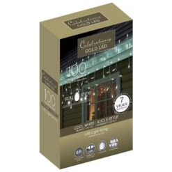 Celebrations Gold LED Mini Cool White 100 Ct Icicle Christmas Lights 6 Ft.