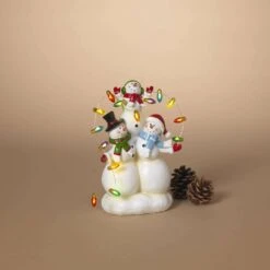 Gerson Multicolored Snowman Family With Light String Figurine 8.7 In.
