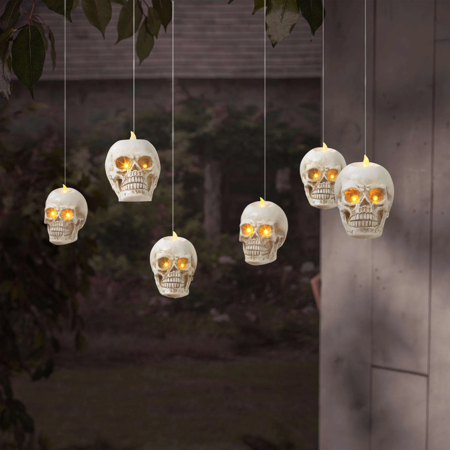 Gerson 5 In. Lighted Hanging Skulls Halloween Decor - Image 3