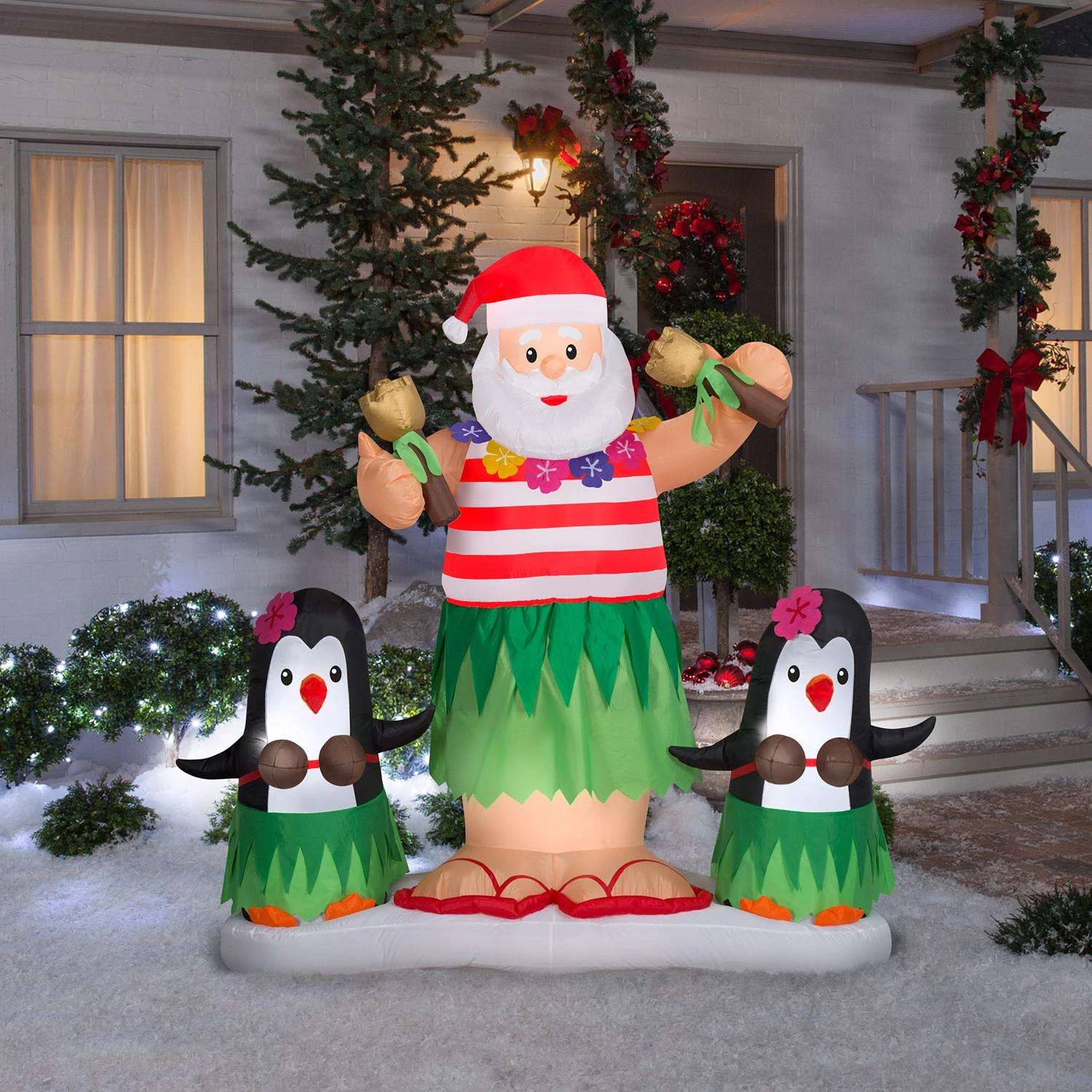 Gemmy Airblown Animated Hula Santa Dance/Penguin Scene 5.5 Ft. Inflatable - Image 2