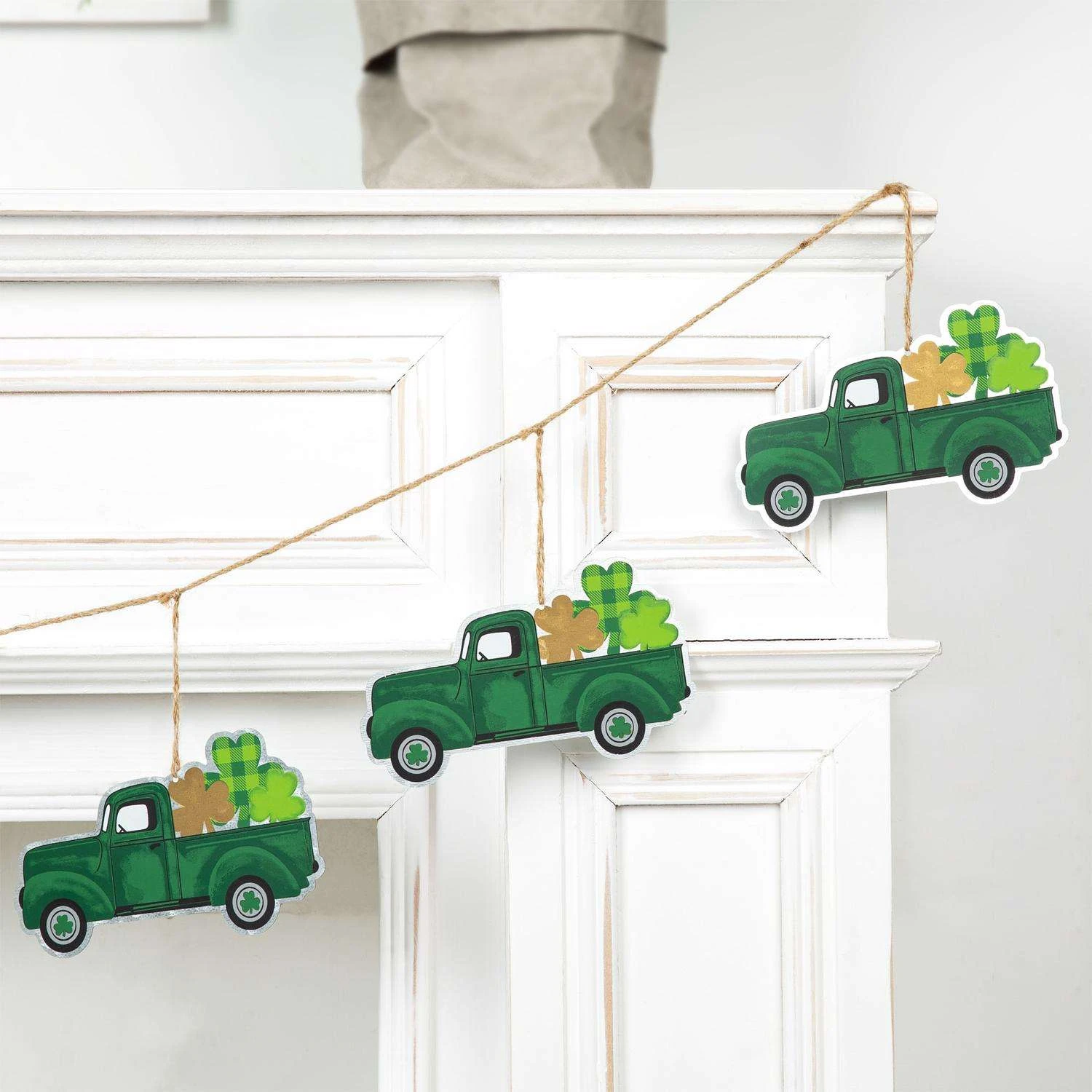 Glitzhome St. Patrick's Trucks Garland Metal 1 Pc - Image 3