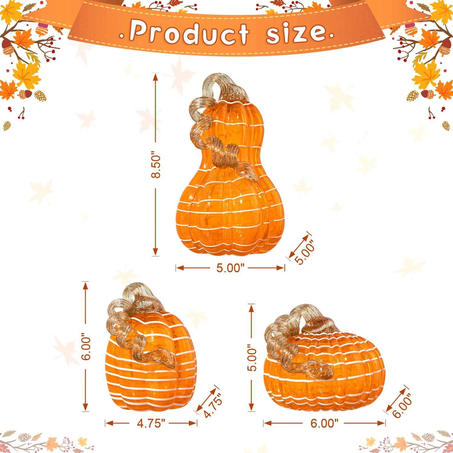 Glitzhome Pumpkin Gourd Glass 3 Pc - Image 3
