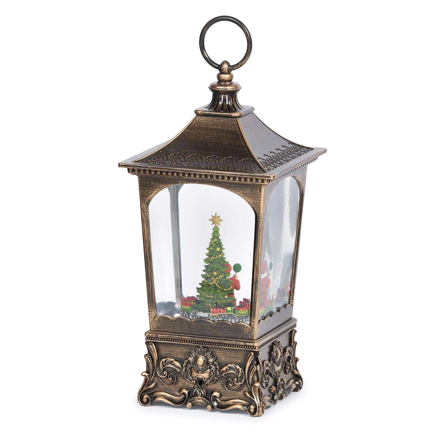 Roman Confetti Lite Multicolored Musical Swirl Lantern Santa With Train Table Decor 6.88 In. - Image 2