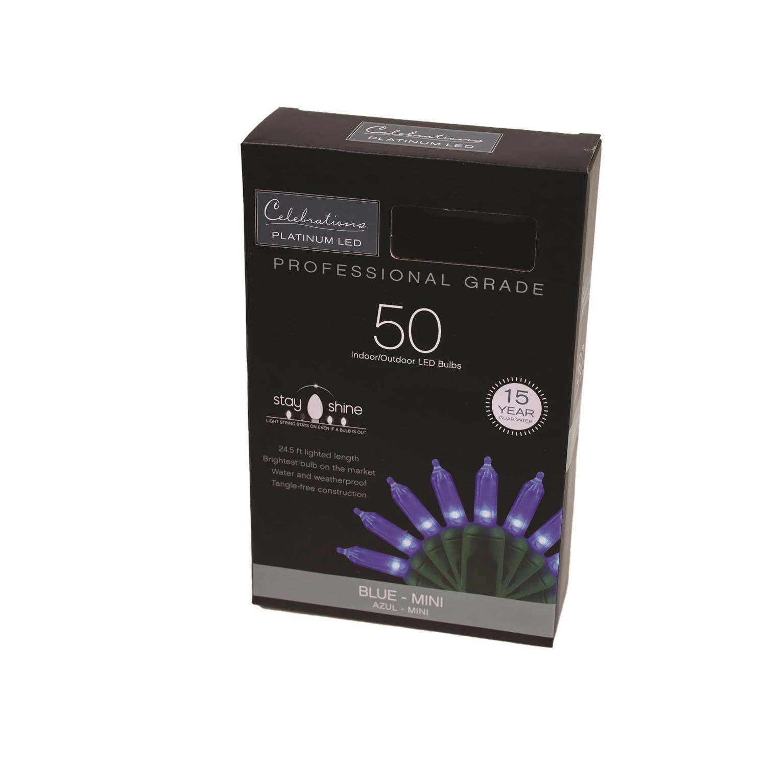 Celebrations Platinum LED T5 Blue 50 Ct String Christmas Lights 25 Ft. - Image 2