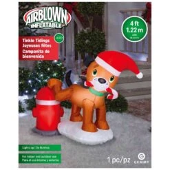 Gemmy Airblown LED Dog With Fire Hydrant Scene 3.5 Ft. Inflatable