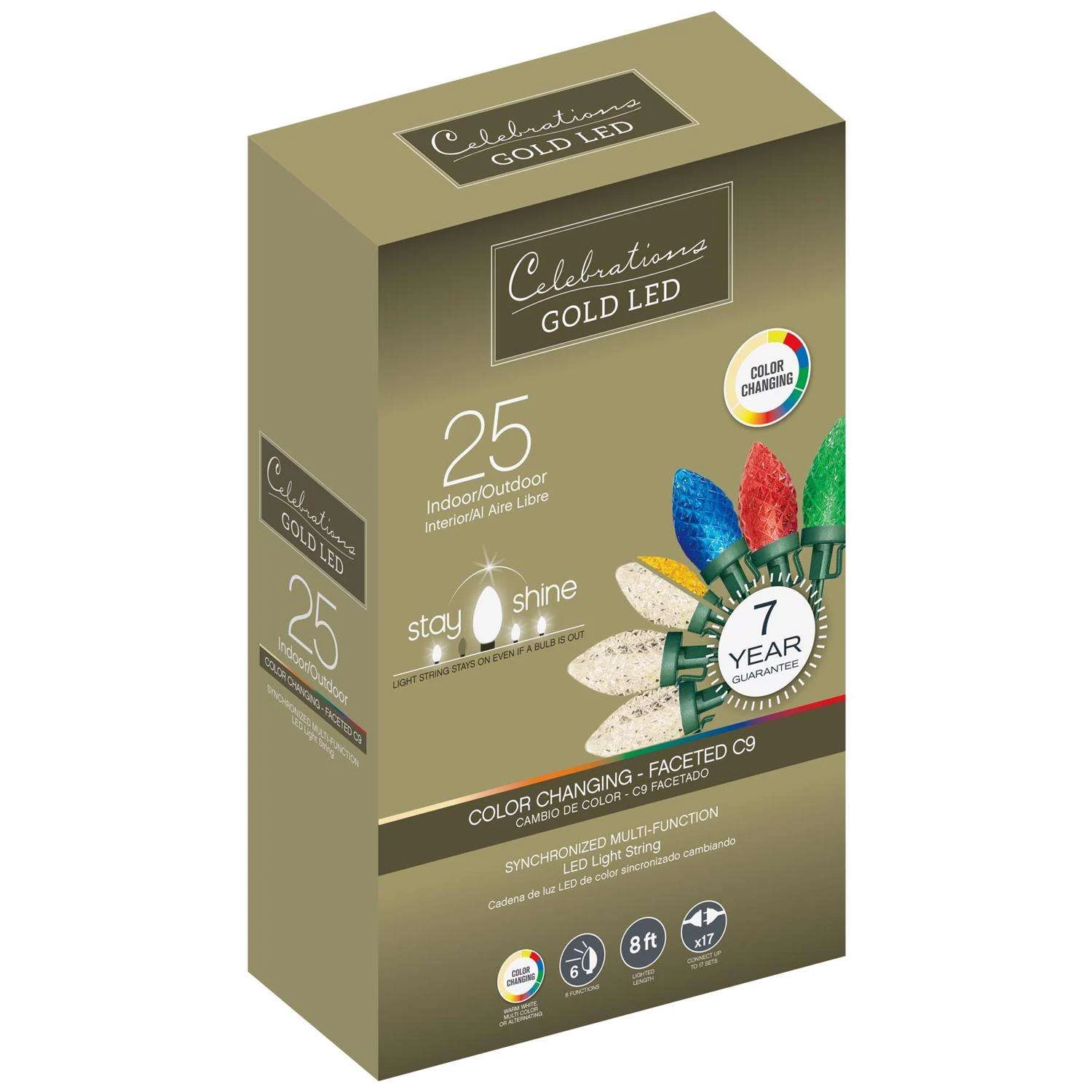 Celebrations Gold LED C9 Multicolored/Warm White 25 Ct String Christmas Lights 8 Ft.