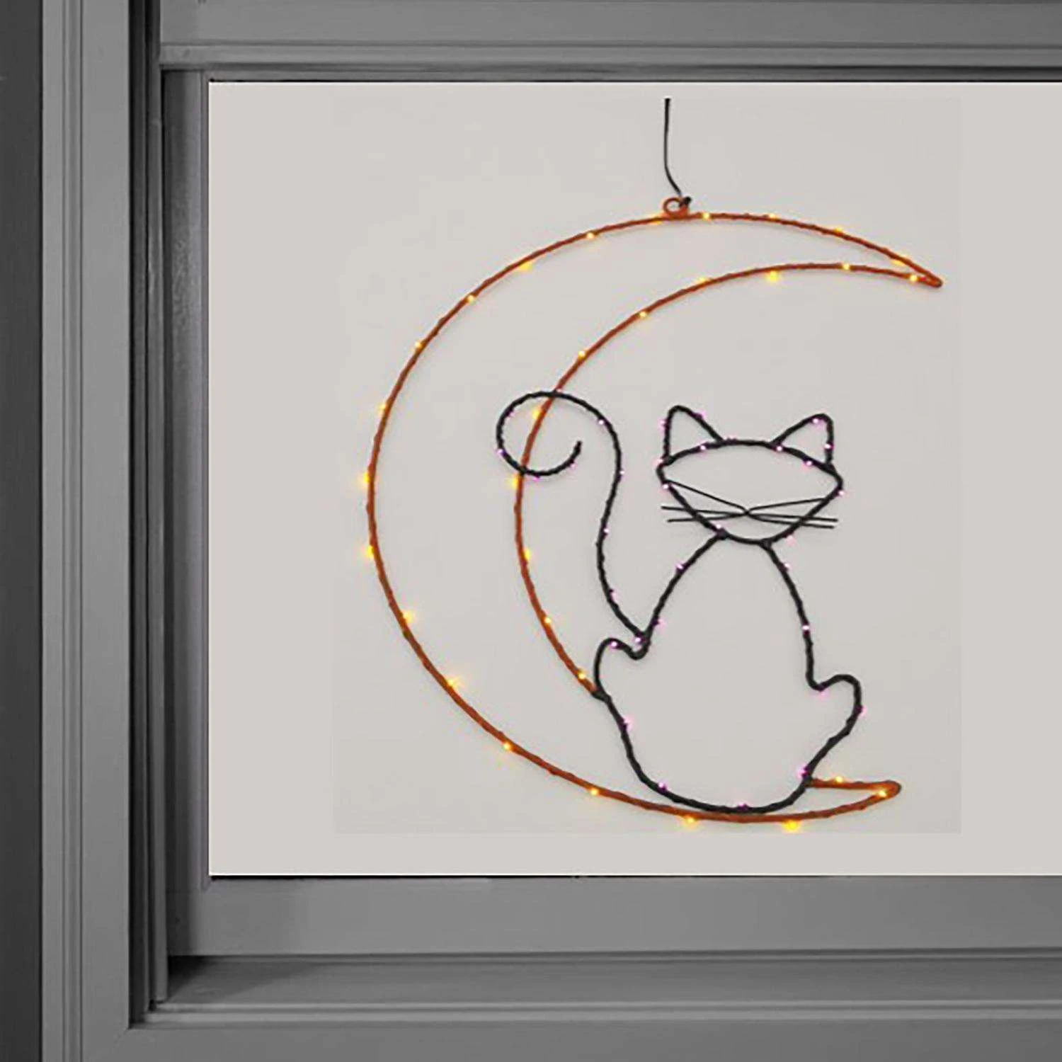 Celebrations Orange/Green 65 Ct 14 In. LED Prelit Moon/Cat Hanging Decor