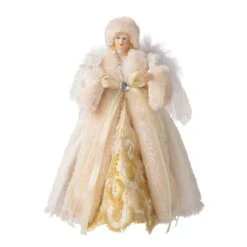 Glitzhome Multicolored Faux Fur Angel Tree Topper 12.2 In.