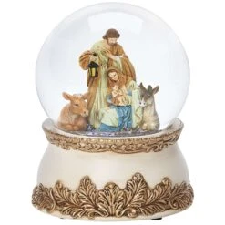 Roman Glitter Dome Multicolored Musical Holy Family And Animals Indoor Christmas Decor 5.75 In.