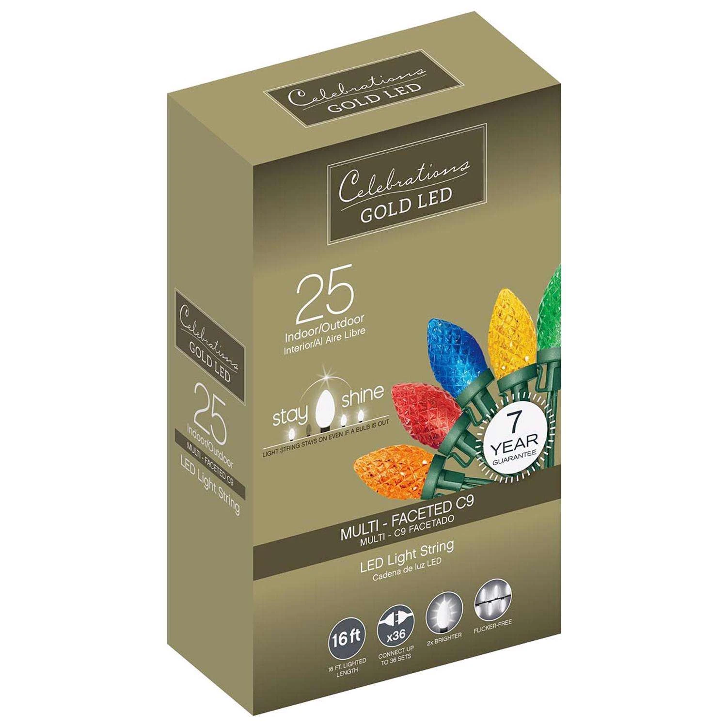 Celebrations Gold LED C9 Multicolored 25 Ct String Christmas Lights 16 Ft.