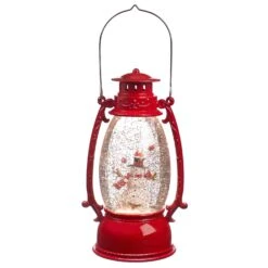 Roman Holiday Red/White Vintage Lantern Snowman Swirling Indoor Christmas Decor 9.5 In.