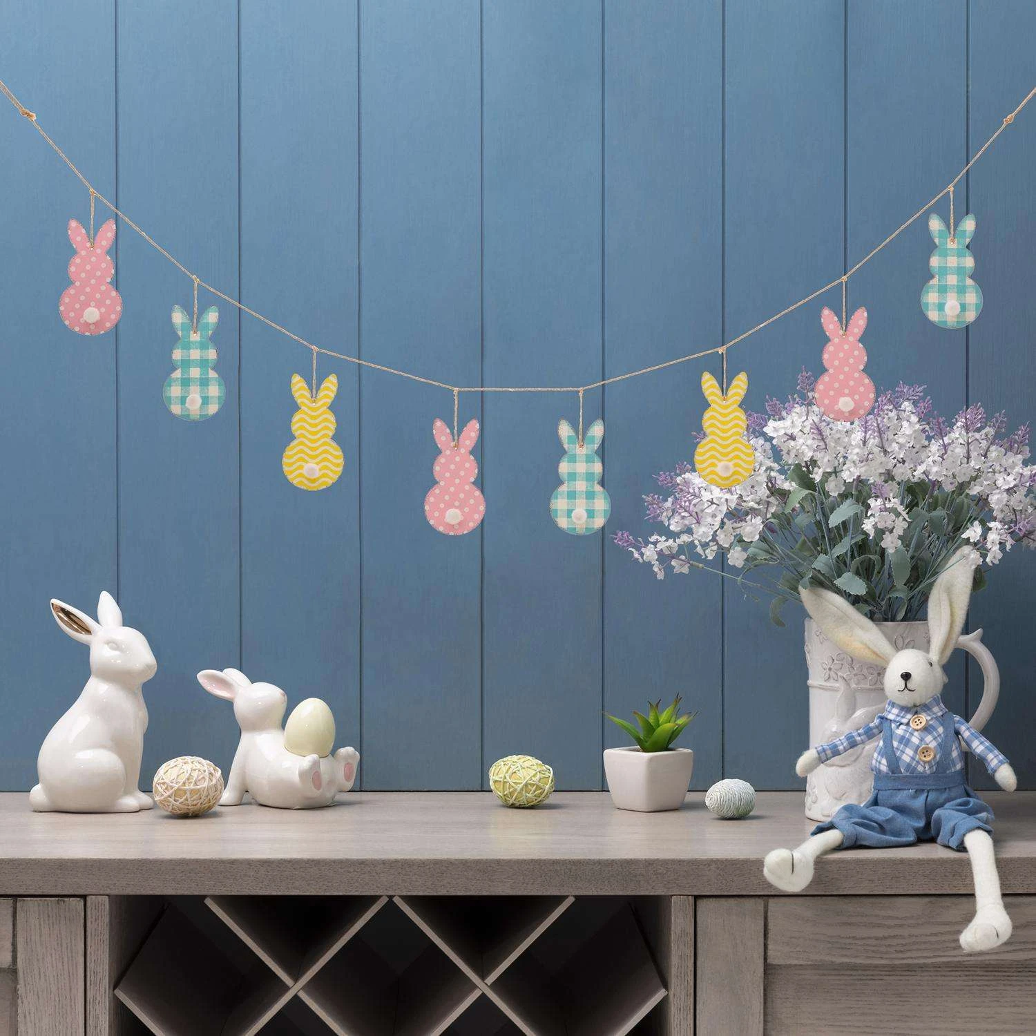 Glitzhome Easter Garland Iron/Linen 1 Pc - Image 2