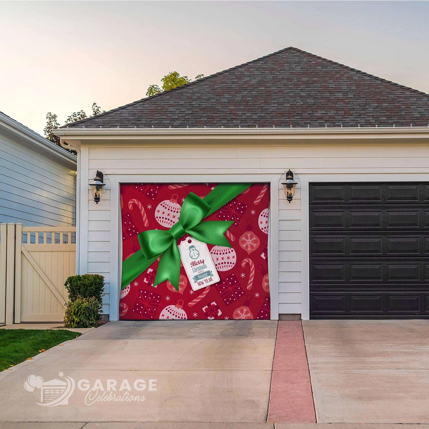 Celebrations Merry Christmas & Happy New Year 7 Ft. X 8 Ft. Garage Door Cover - Image 2