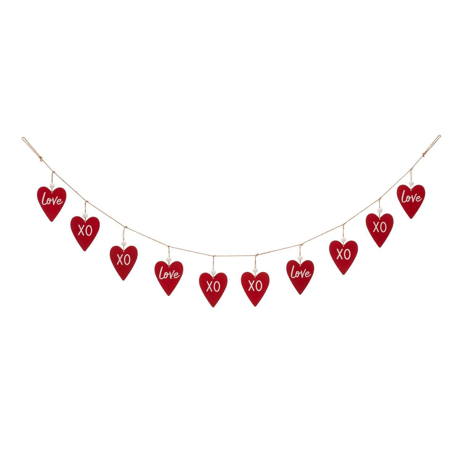 Glitzhome Valentine's Heart Garland Iron/Linen/Wood 1 Pc