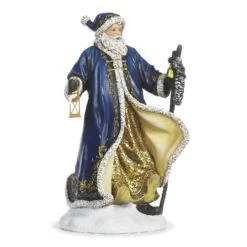 Roman Santa LED Multicolored Blue Santa With Lighted Lantern And A Wreath Figurine 15.5 In.