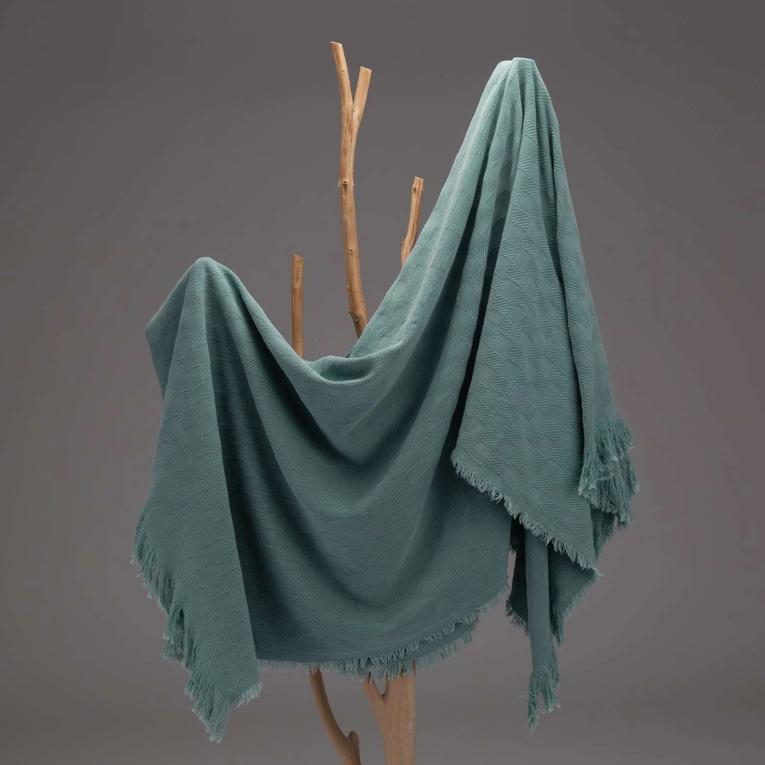 Glitzhome Olive Green Checked Throw Blanket 0.1 In. - Image 4