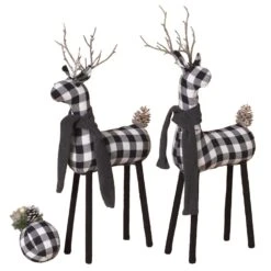 Gerson Black And White Plaid Reindeer Figurine 20 In.