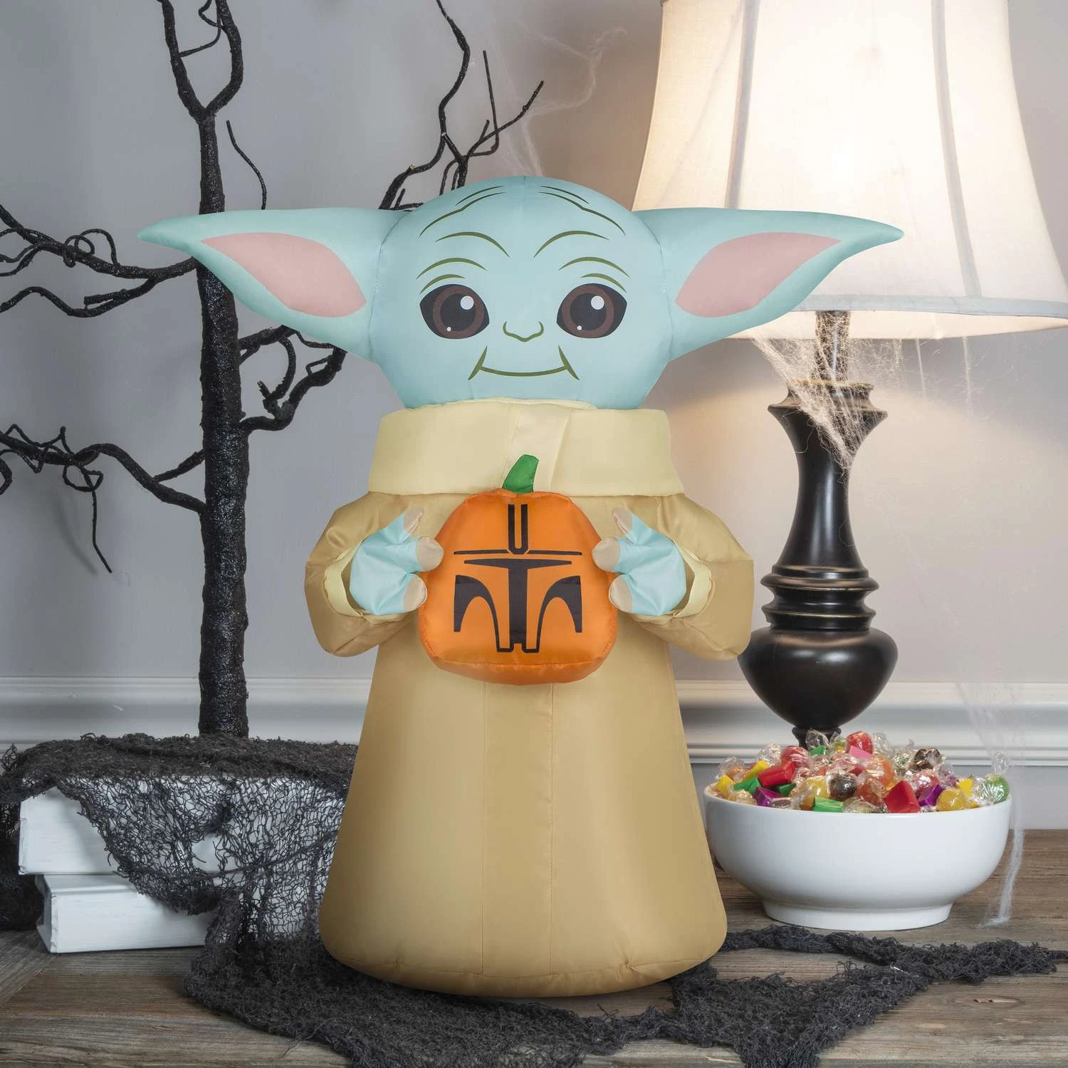 Gemmy 1.5 Ft. Prelit Star Wars Airdorable The Child W/ Pumpkin Inflatable - Image 2