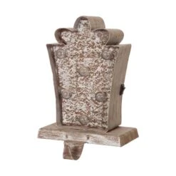 Glitzhome Marquee LED Brown/White Gift Box Stocking Holder 7.48 In.