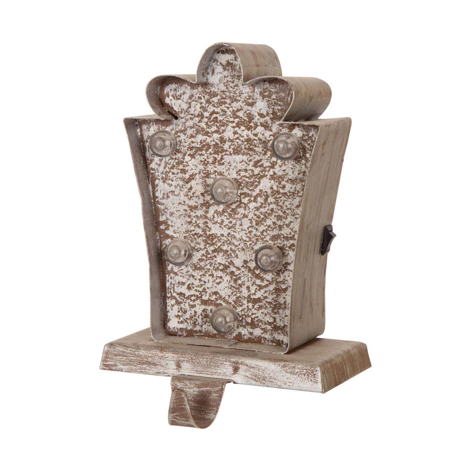 Glitzhome Marquee LED Brown/White Gift Box Stocking Holder 7.48 In.