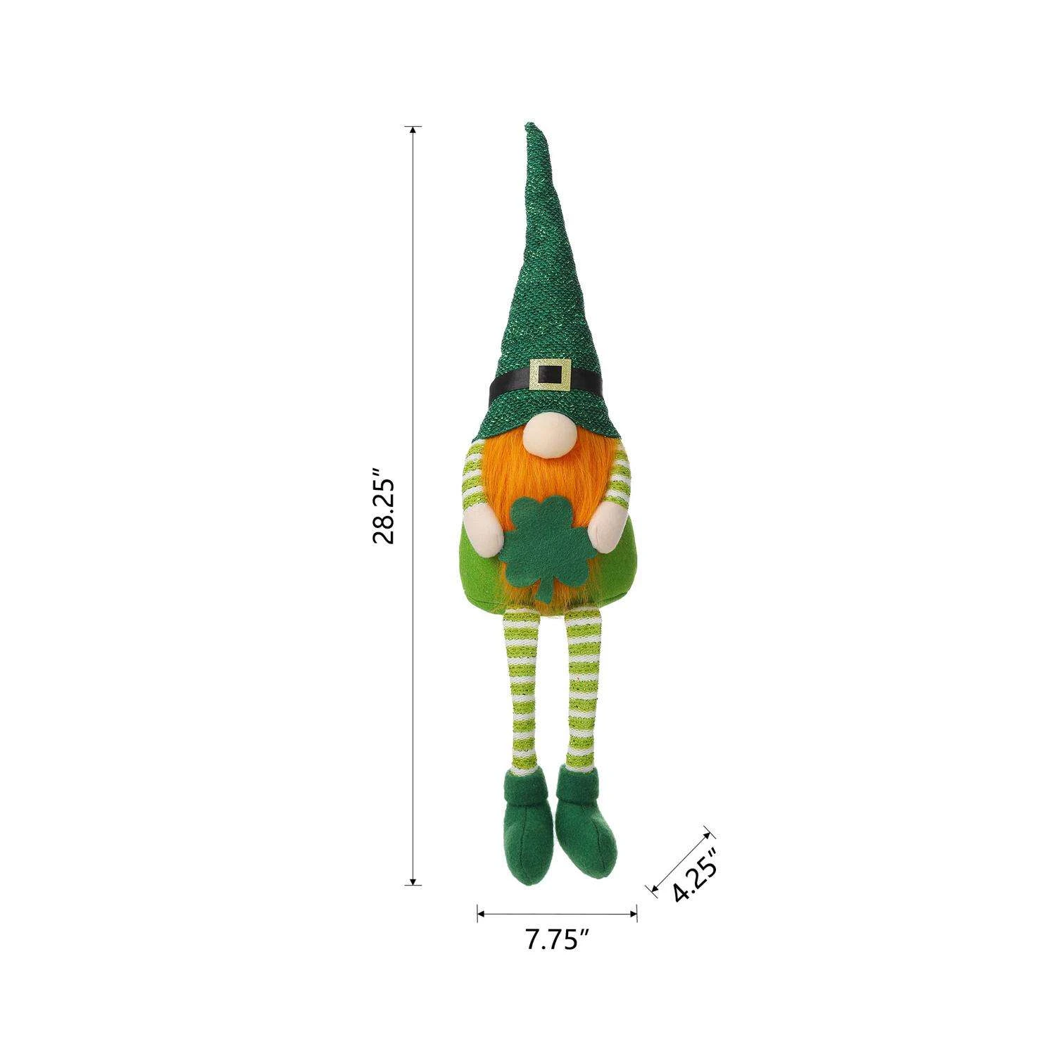 Glitzhome Happy St. Patrick's Day Gnome Shelf Sitter With Dangling Legs Polyester/Sand 1 Pc - Image 2