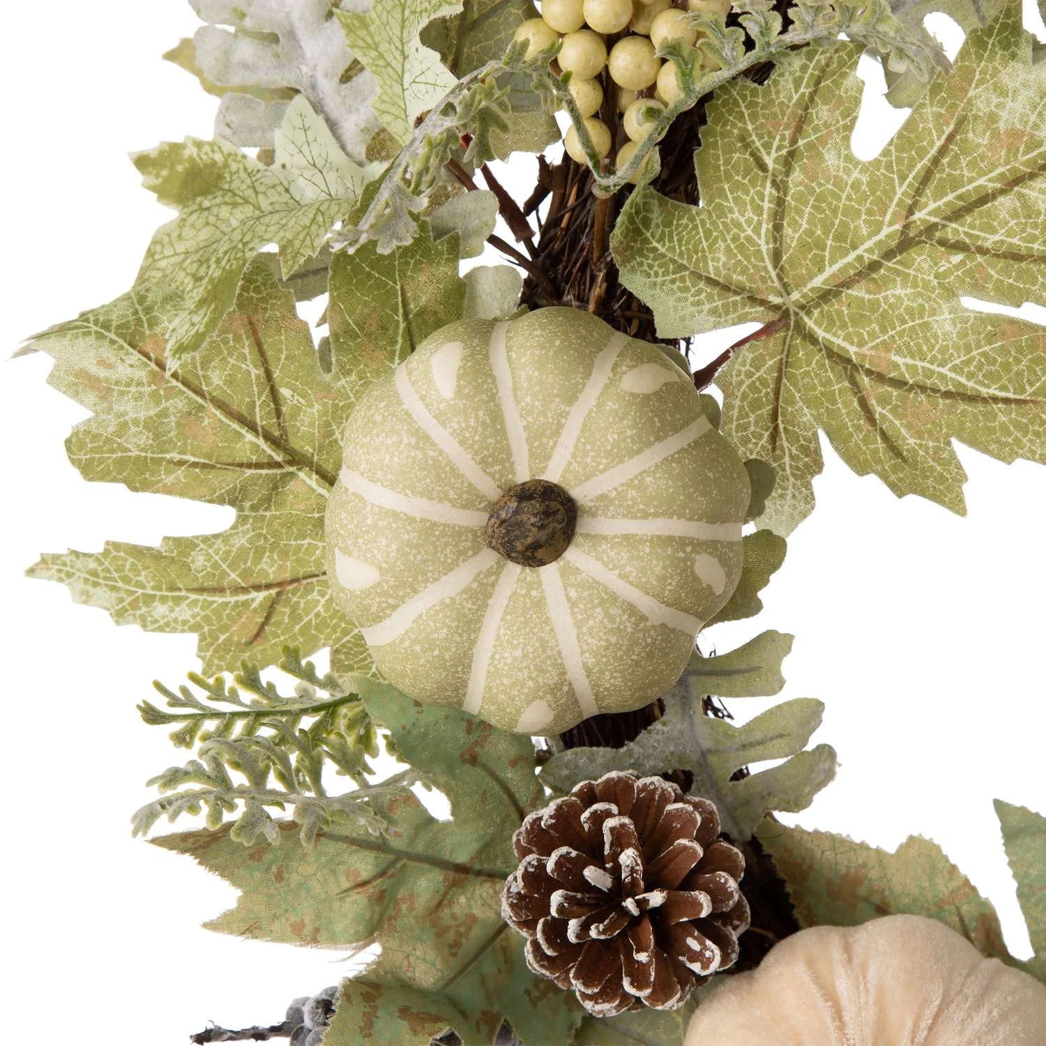 Glitzhome 5 In. Pumpkin Wreath With Green Leaf And Berries Fall Decor - Image 2