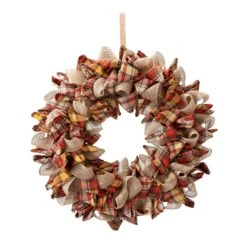 Glitzhome 18.5 In. Plaid Wreath Fall Decor