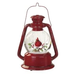 Roman Glitter Dome Red/White Musical Lantern Dome With Cardinal And Snowflakes Indoor Christmas Deco