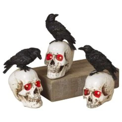 Gerson 8 In. Prelit Skull With Crow Halloween Decor