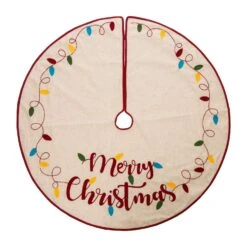 Glitzhome Multicolored Merry Christmas Tree Skirt 0.2 In.
