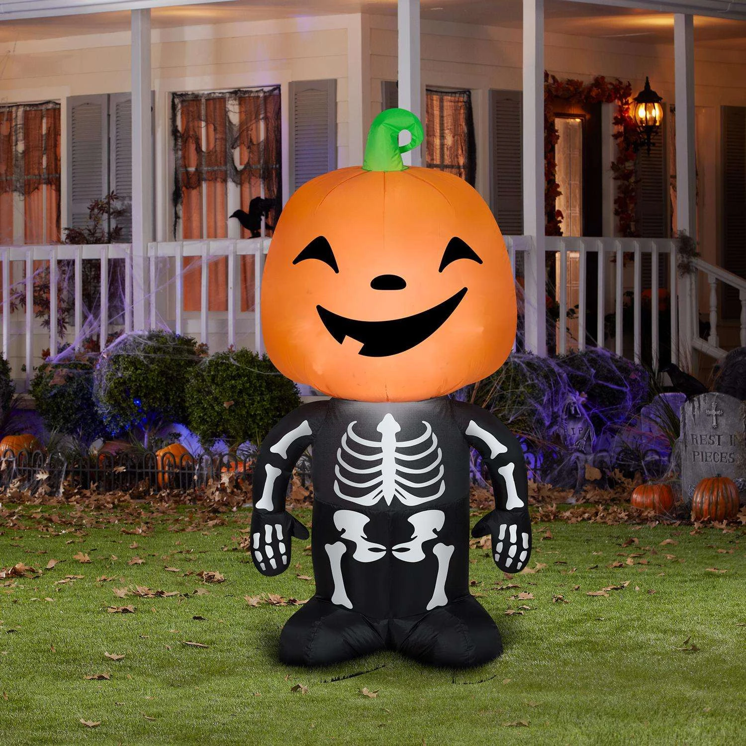 Gemmy Airblown 4.5 Ft. LED Prelit Pumpkin Boy Skeleton Inflatable - Image 2