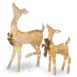 National Tree Company LED White Standing Doe And Fawn 0 In. Yard Decor