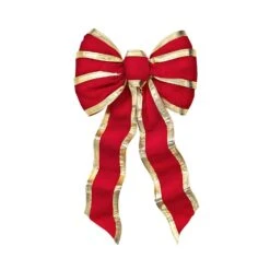 Holiday Trims Red/Natural 7 Loop Christmas Bow 28 In.