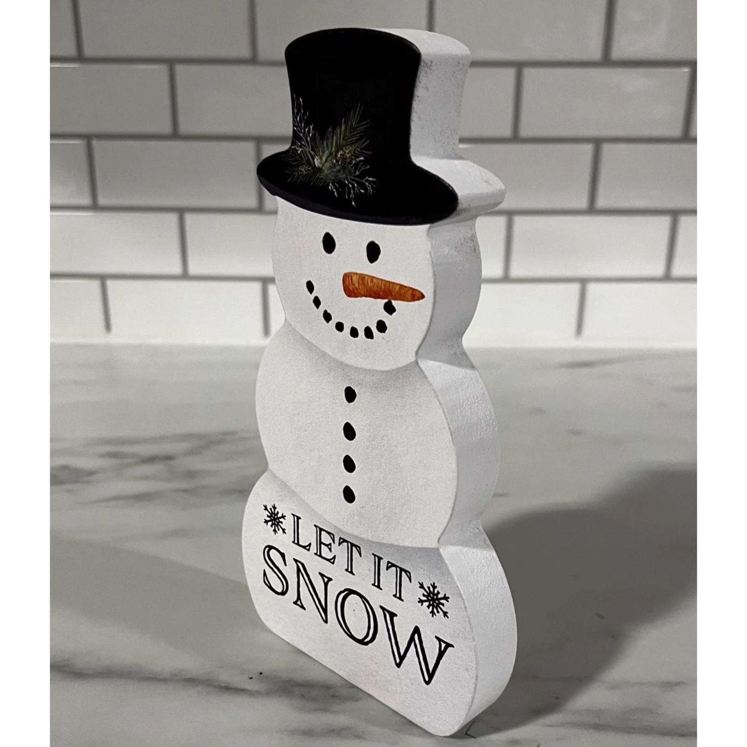 P Graham Dunn Black/White Snowman Let It Snow Table Decor 7 In. - Image 3