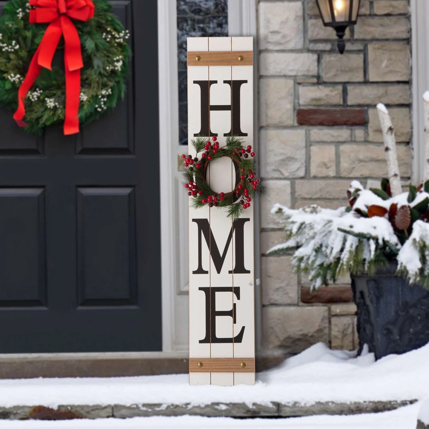 Glitzhome Multicolored Home With 3 Interchangeable Floral Wreaths Porch Sign 42 In. - Image 6