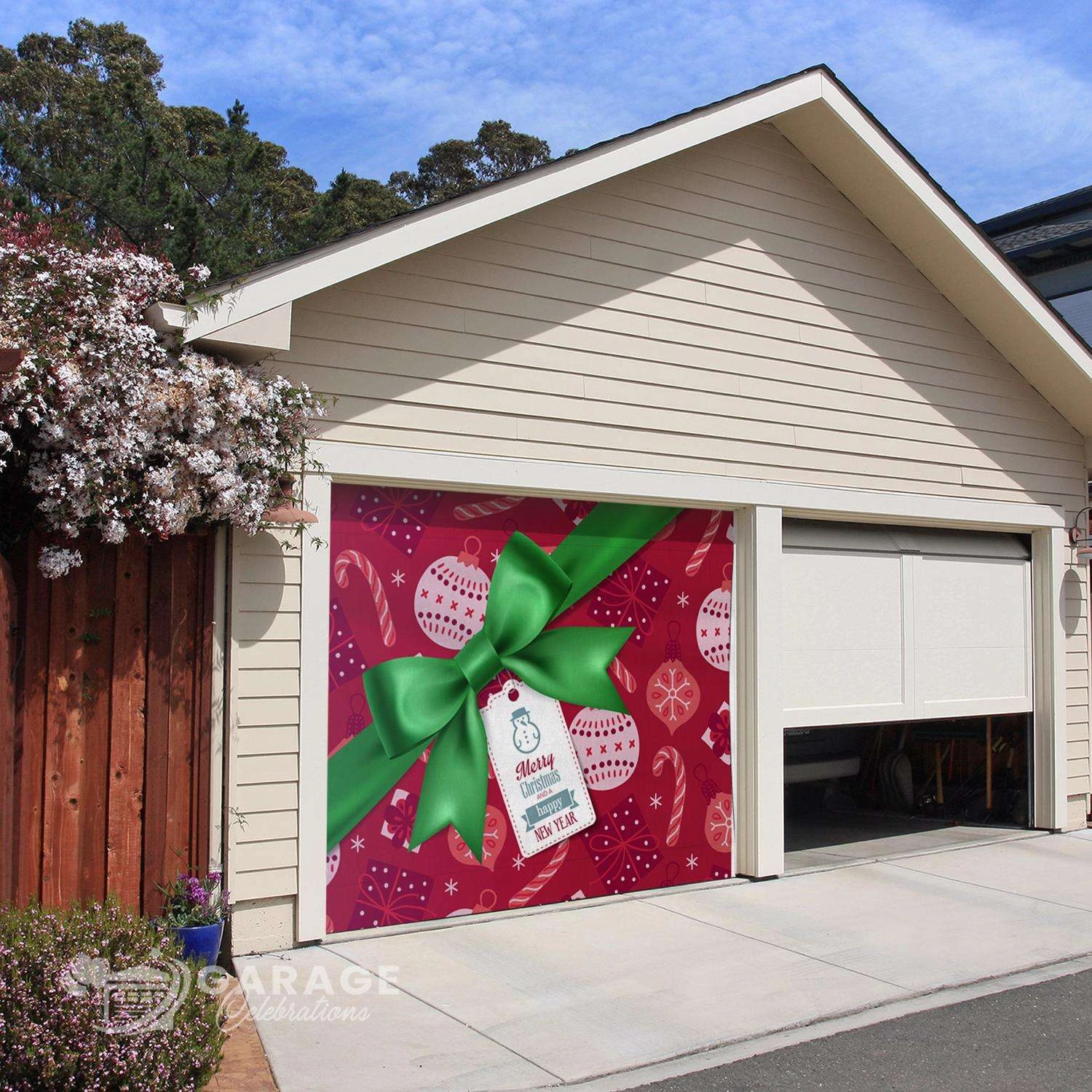 Celebrations Merry Christmas & Happy New Year 7 Ft. X 8 Ft. Garage Door Cover - Image 3