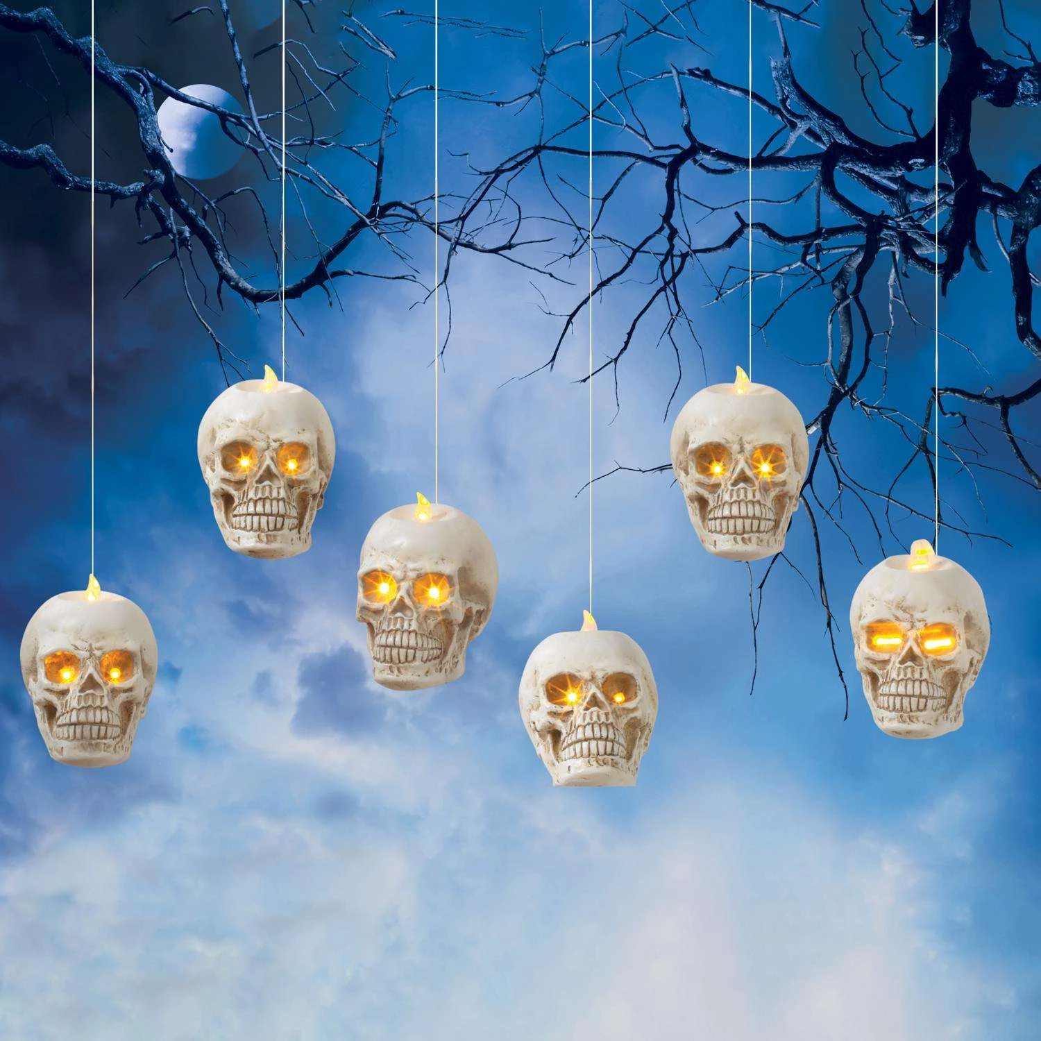 Gerson 5 In. Lighted Hanging Skulls Halloween Decor - Image 2