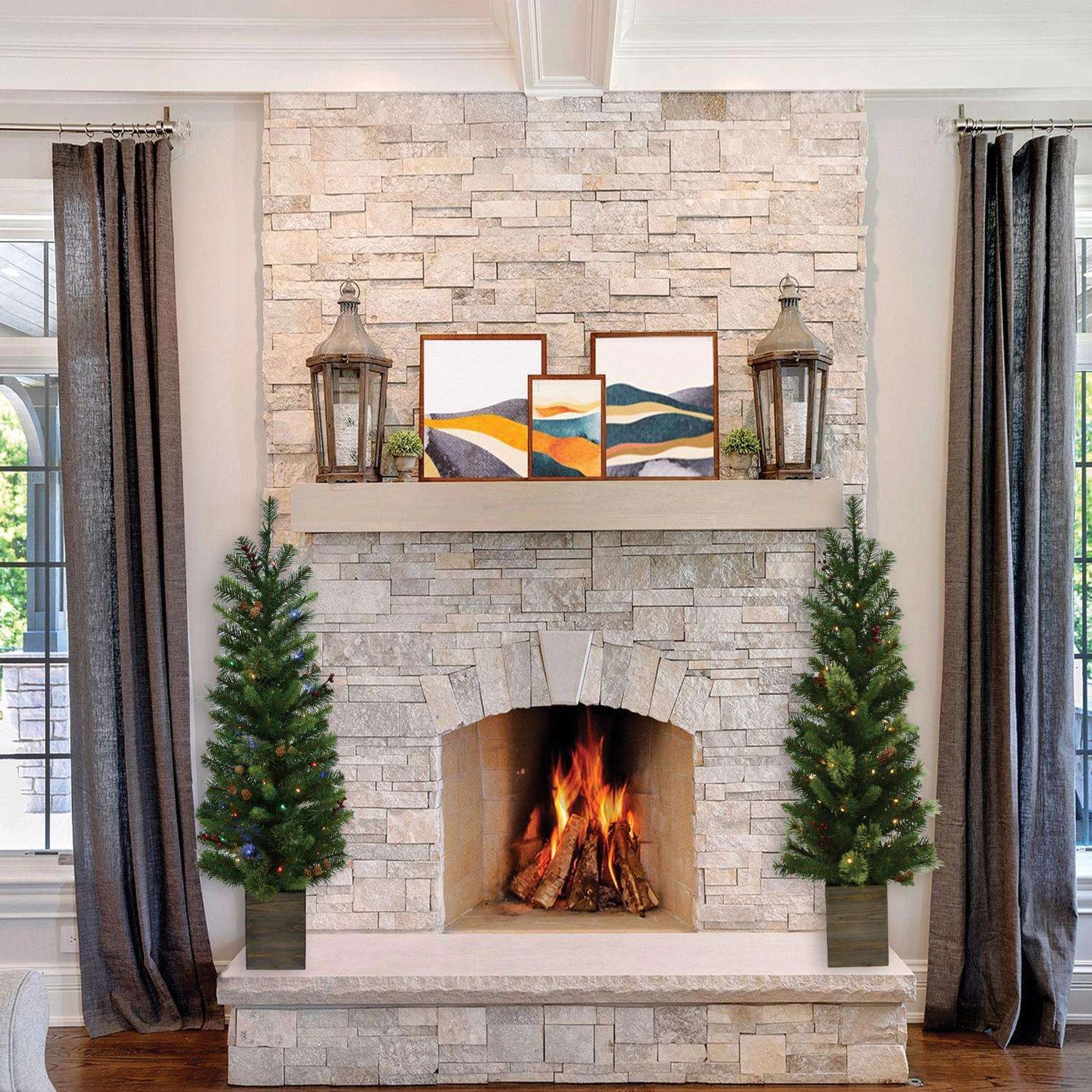 Celebrations 4 Ft. Pencil LED 50 Ct Potted Tree Christmas Tree - Image 2