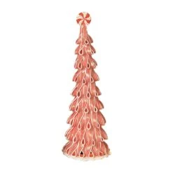 Gerson Incandescent Red/White Peppermint Ribbon With Light Christmas Tree 18 In.