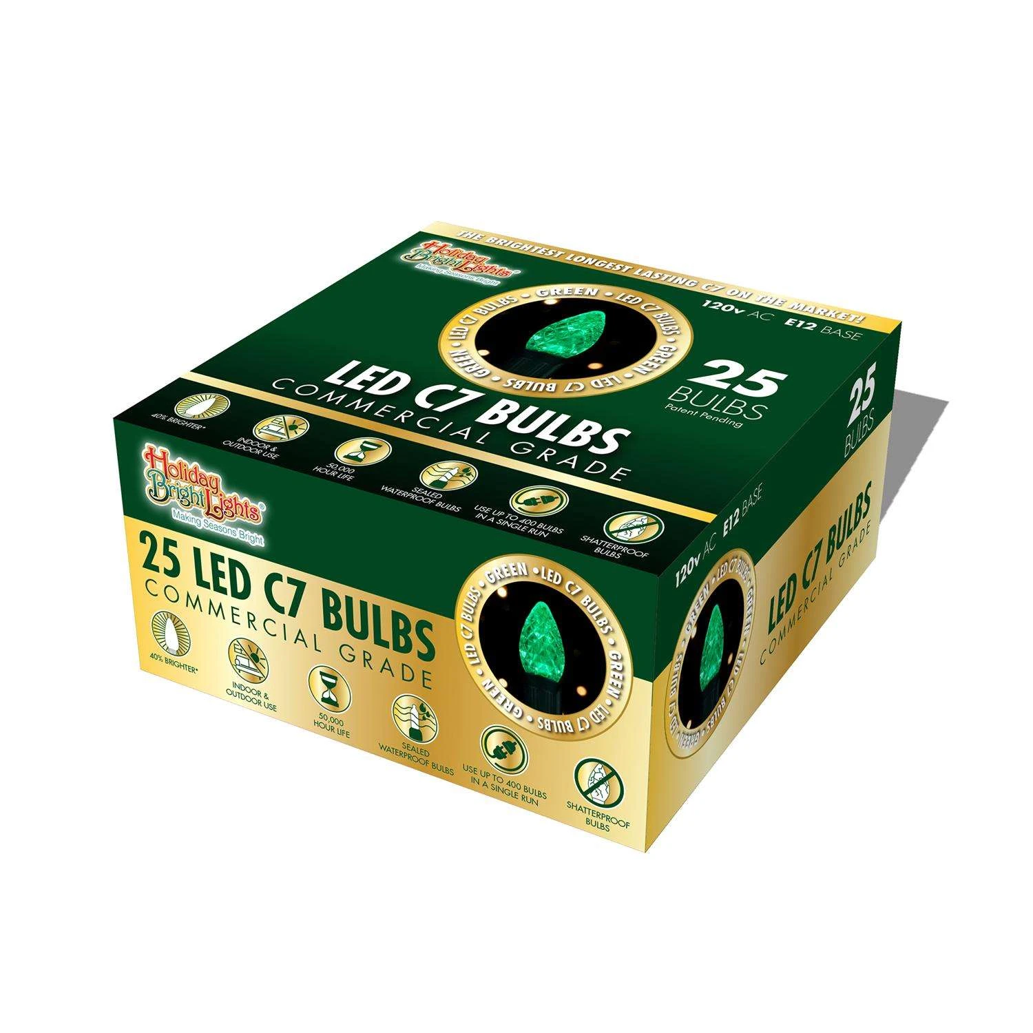 Holiday Bright Lights LED C7 Green 25 Ct Replacement Christmas Light Bulbs - Image 2