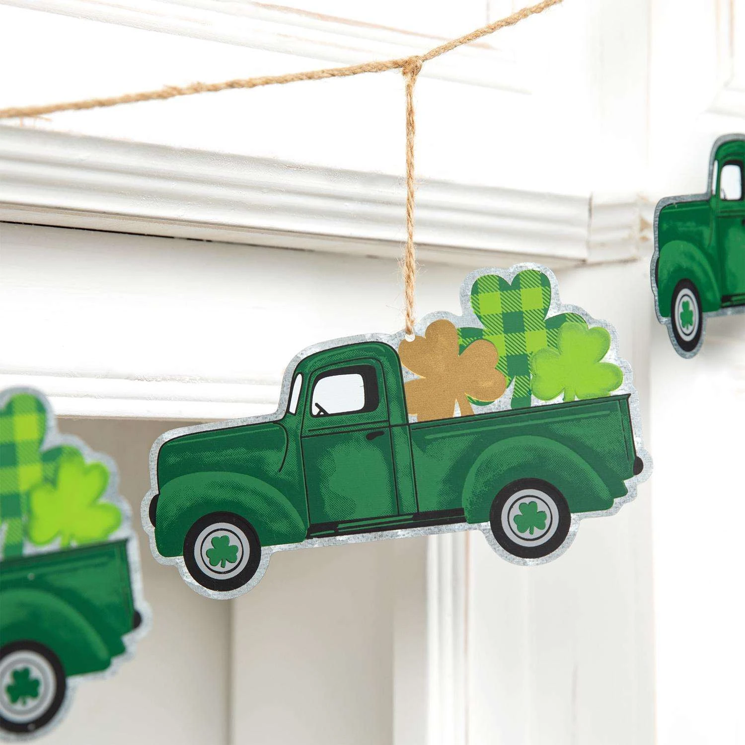 Glitzhome St. Patrick's Trucks Garland Metal 1 Pc - Image 4