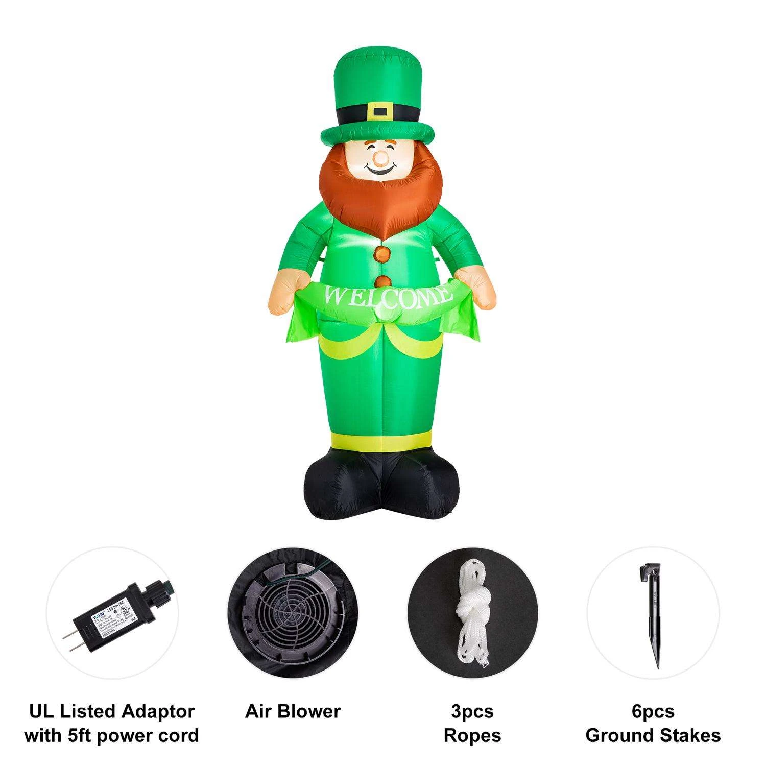 Glitzhome St. Patrick's Inflatable Leprechaun Decor Nylon 1 Pc - Image 4