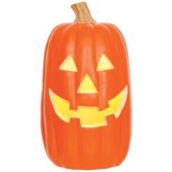 Seasons Yellow 16 In. LED Prelit Scary Pumpkin Halloween Decor