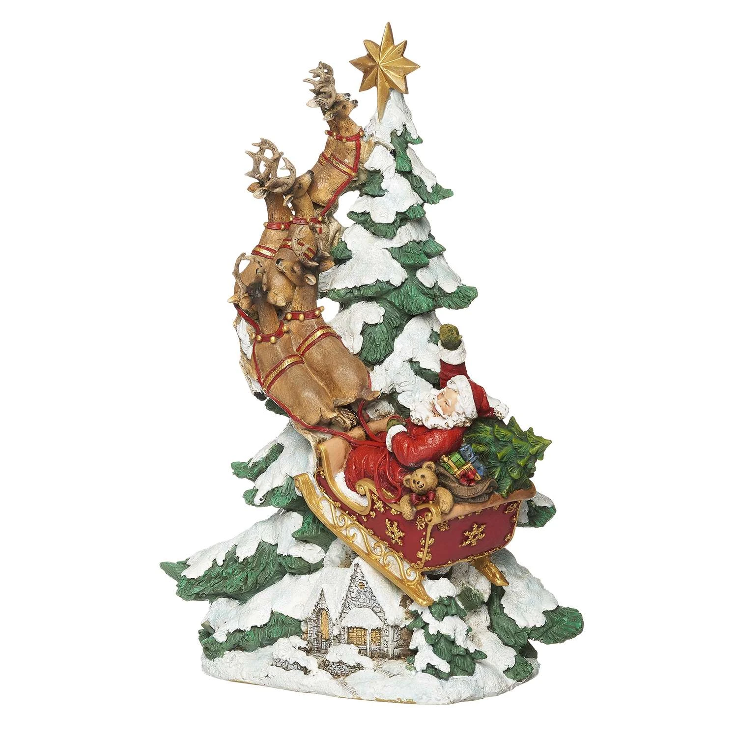 Roman Holiday Multicolored Santa And Deer Riding Up To The Sky Table Decor 15 In.